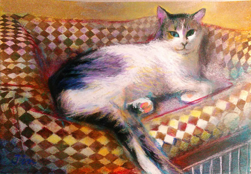 原画】『南の森を探索する猫たち』（動物画 絵画 パステル画 